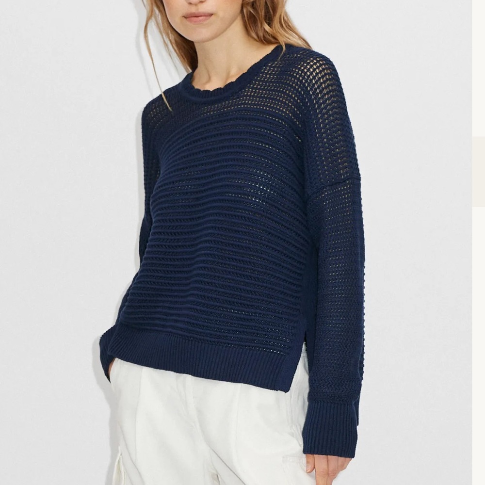 ME+EM Deep Blue Textured Crew Neck Sweater